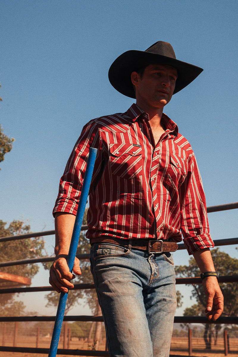 Mapleton Mens Western Shirt Stripe - Cedar